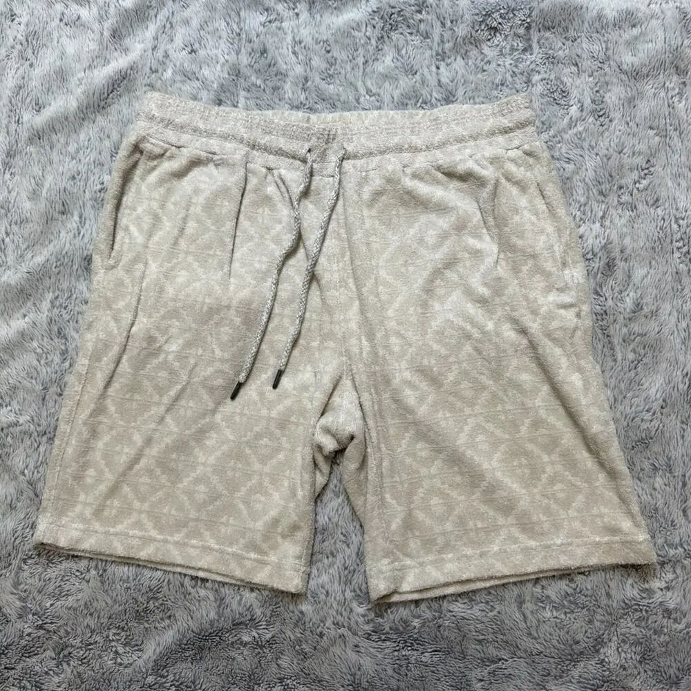 Faherty Cabana Towel Terry Sweatshort Summer Waves Tile Geometric Shorts Size L